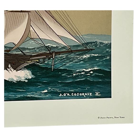 Vintage‎ Clipper Ship Sea Serpent Print 1850 JOH Cosgrave Penn Nautical Maritime - Picture 4 of 5